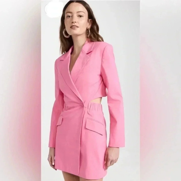 Jonathan Simkhai Kylo Cut Out Tech Blazer Mini Dress Size 6 NWT Taffy Pink - Picture 2 of 16